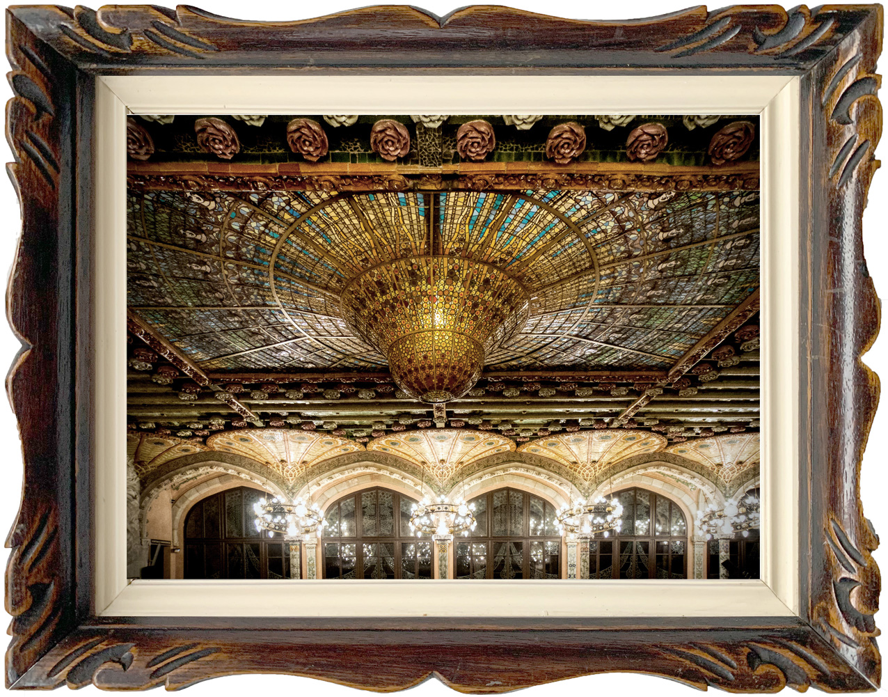Interieur van het Palau de la Música Catalana in Barcelona met gedetailleerde architectuur en decoraties.